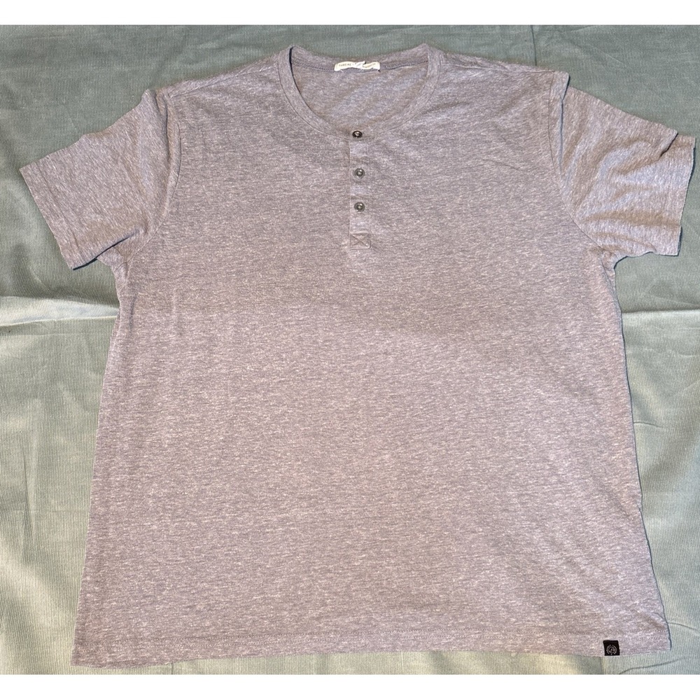 Threads 4 Thought Mens Henley Shirt Large Heather Gray Short Sleeve 3-Button
